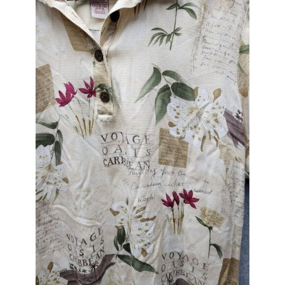 Caribbean Joe XL Beige Floral Print Short-Sleeve Button-Up Shirt Dress - Picture 3 of 5